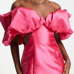 ASOS Pink Off-Shoulder Midi Dress